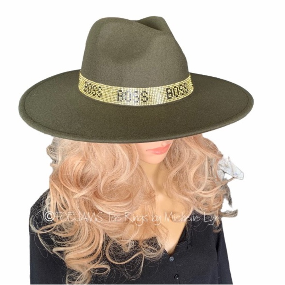 HAT Red Underside Brim/Gold Sparkle BOSS Band Olive Hat 2 Color Hat Fedora - Picture 6 of 7